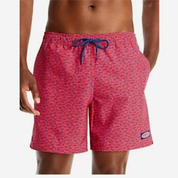 Vineyard Vines Mens Swim Trunks XL Coral Red Blue Fish Elastic Drawstring Shorts - Picture 1 of 9